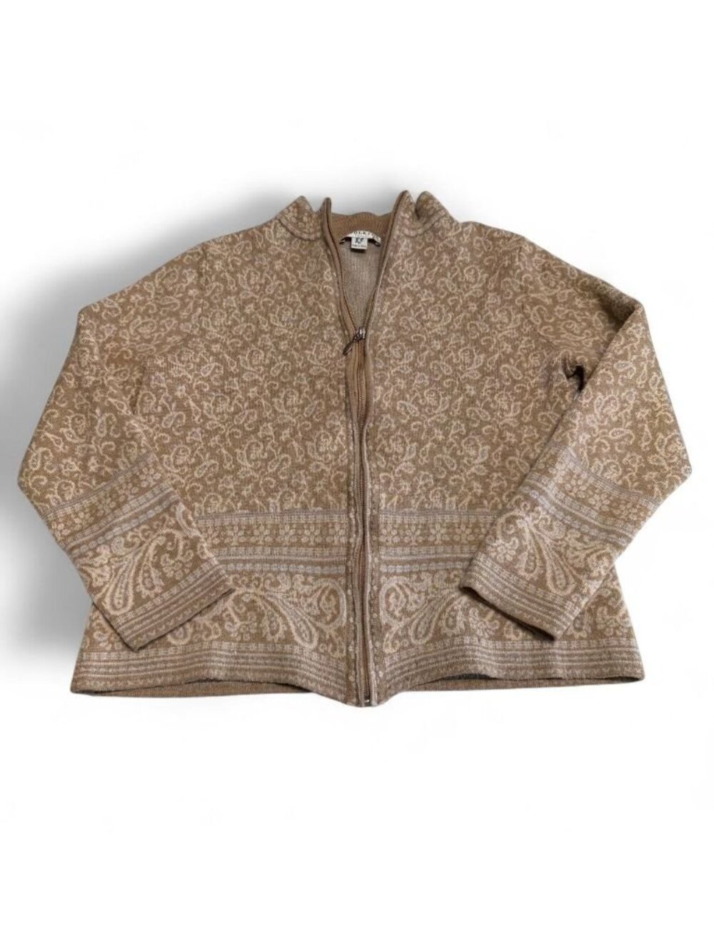 Pendleton 100% Wool Paisley Floral Zip Up Cardigan Women's Medium Tall Retro